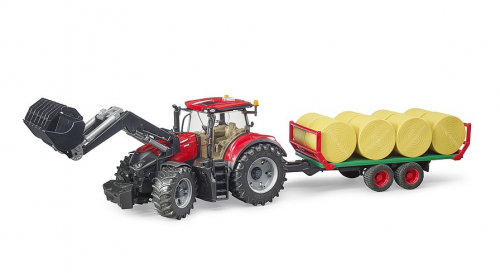 Case IH Optum 300CVX mit Frontlader und Ballentransportanhänge